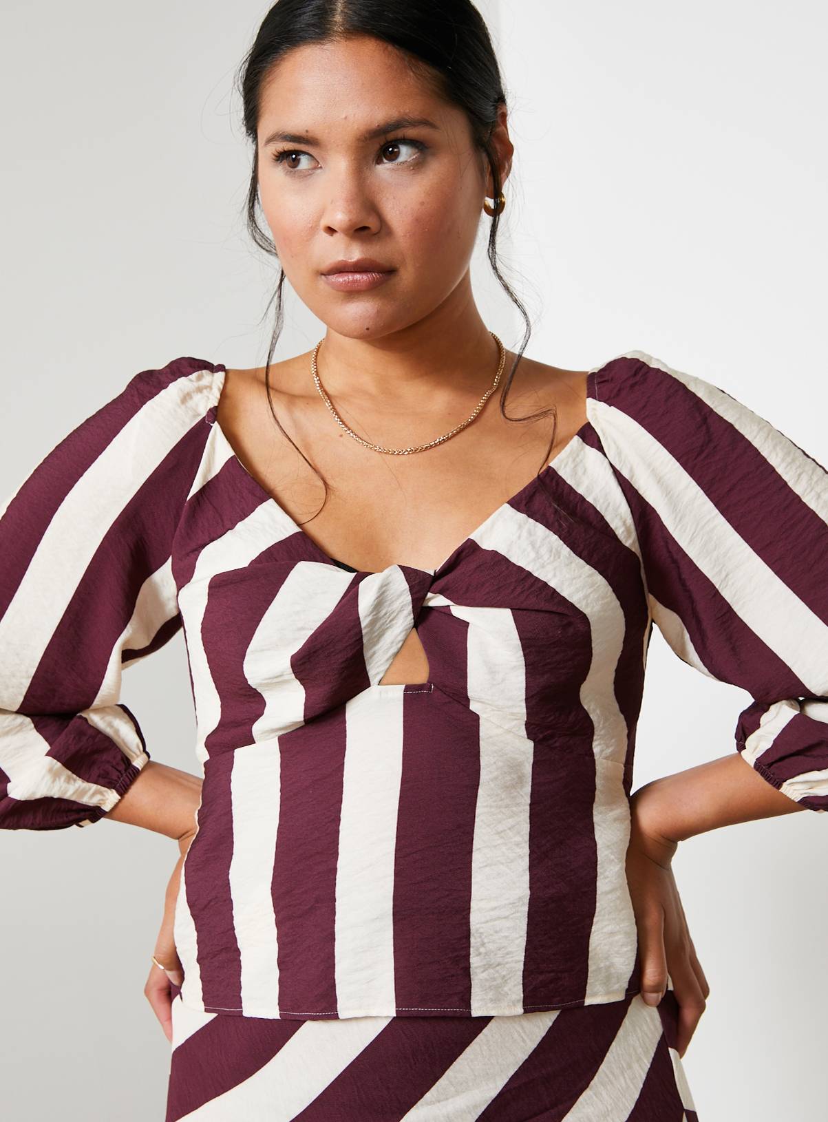 For All The Love Stripe Printed Twist Front Top 10 - Image 1